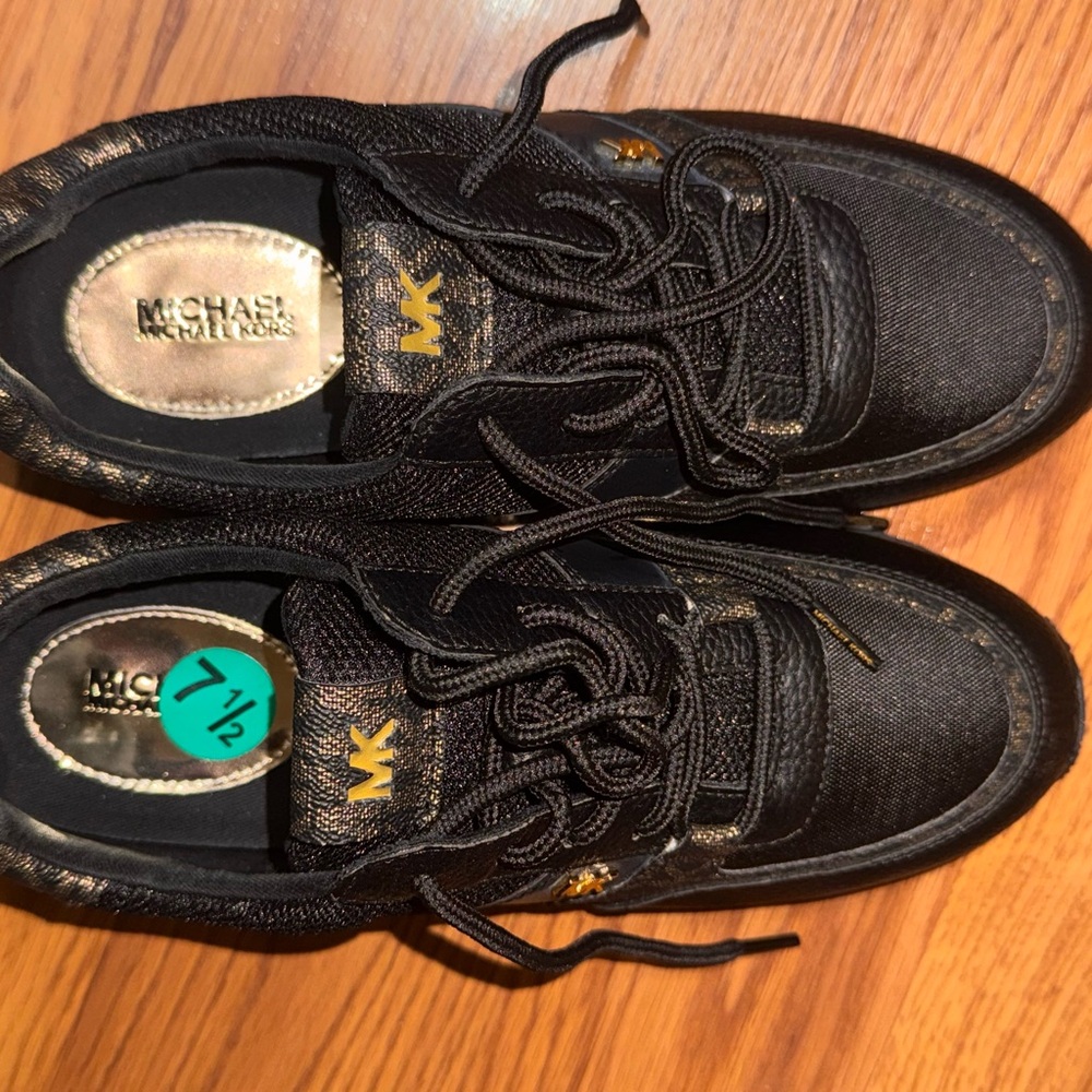 Michael Kors Black and Gold Sneakers (new) size 7.5